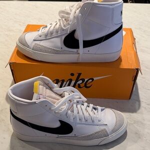 Nike White and Black High-Tops with Yellow Detail